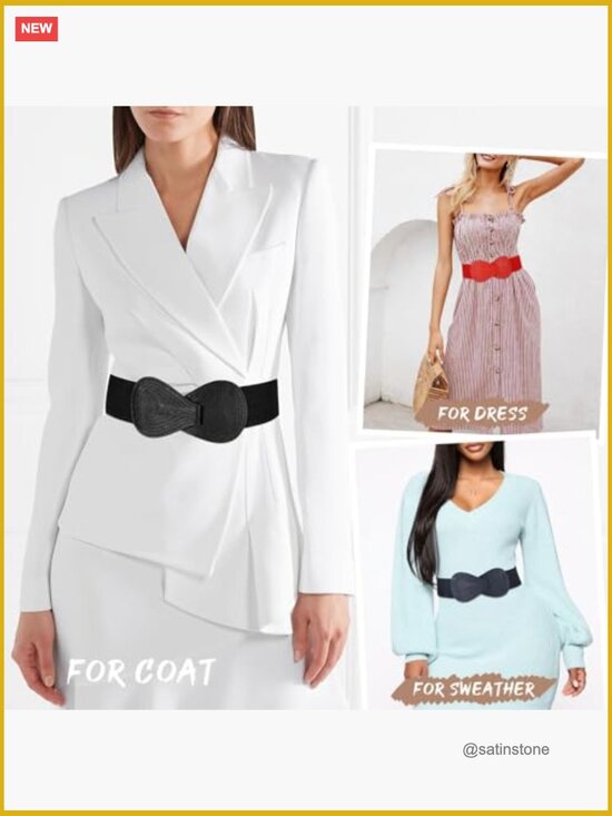 Women Stretch Elastic Wide Belt with Interlock Leather Buckle main image 4